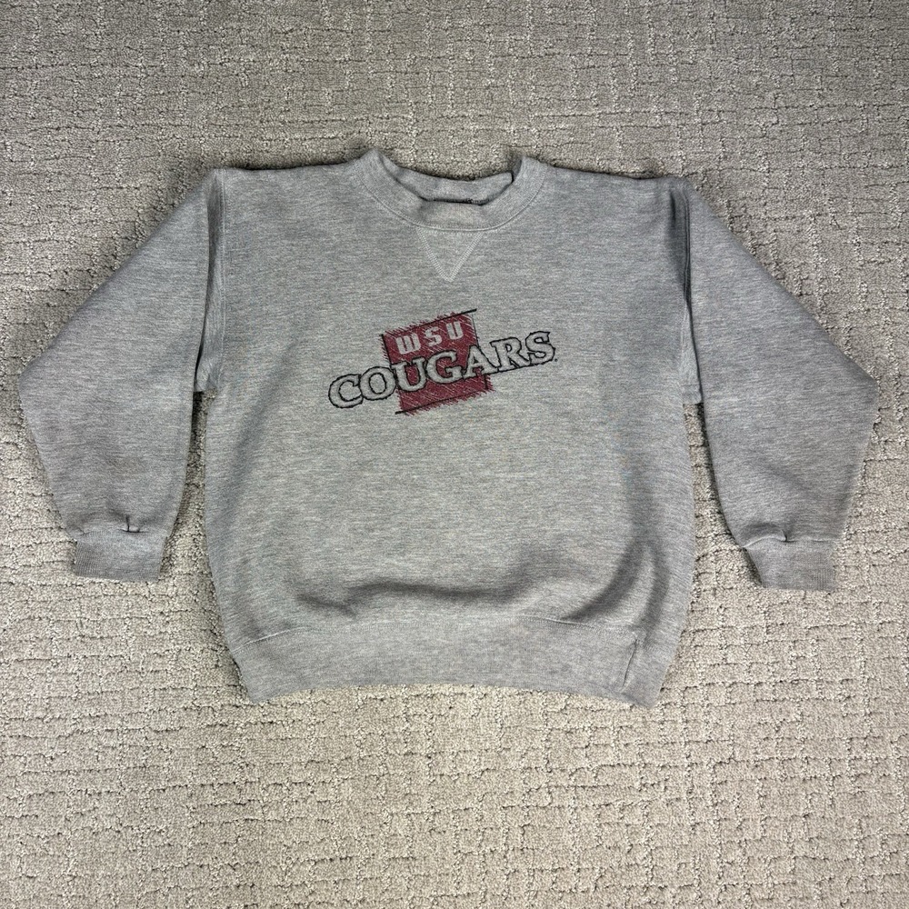 VTG 90s WSU Cougars Fleece Kids Pull Over Youth M Soffee Tag Made In USA